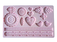 Молд силиконовый кондитерский для мастики и шоколада Сердце и Цветы 12,5 * 19,5 cm FORKOPT