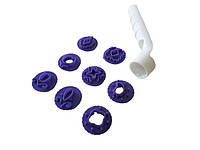 Штампы для мастики и марципана кондитерские фигурные пластиковые набор 8 штук с держателем FORKOPT