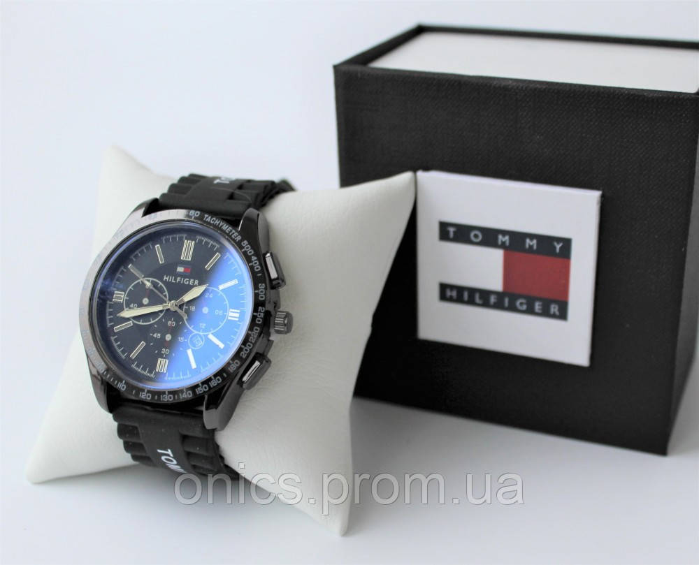 Мужские стильные наручные часы Tommy Hilfiger черные хорошее качество - фото 1 - id-p1946466446