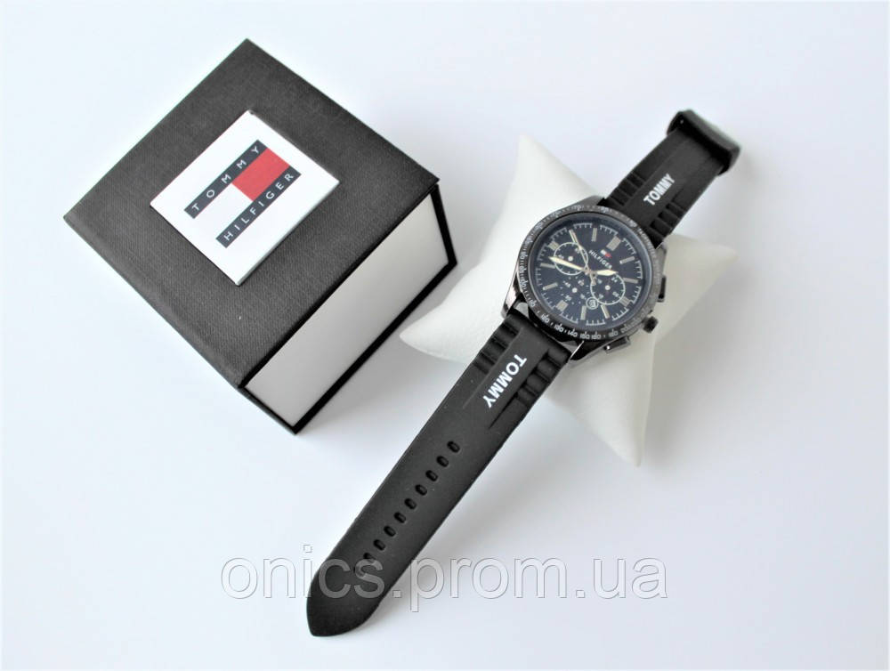 Мужские стильные наручные часы Tommy Hilfiger черные хорошее качество - фото 3 - id-p1946466446
