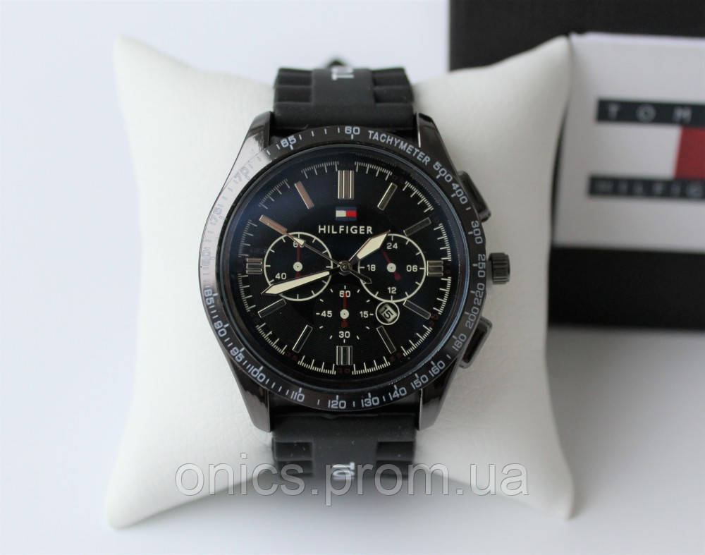 Мужские стильные наручные часы Tommy Hilfiger черные хорошее качество - фото 4 - id-p1946466446