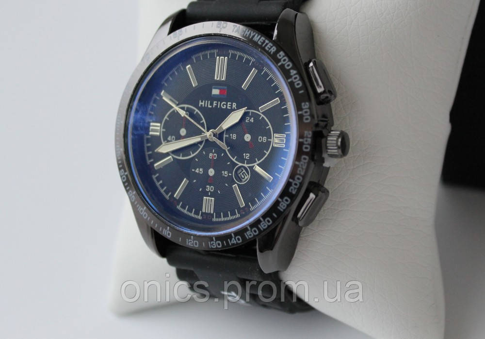 Мужские стильные наручные часы Tommy Hilfiger черные хорошее качество - фото 8 - id-p1946466446
