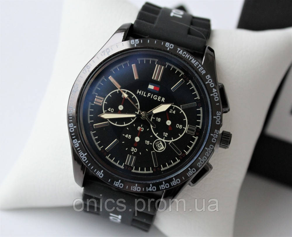 Мужские стильные наручные часы Tommy Hilfiger черные хорошее качество - фото 9 - id-p1946466446