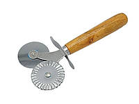 Нож для пиццы и теста двойной с деревянной ручкой Колесо кулинарное для нарезки теста L 20 cm FORKOPT