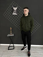 Комплект 3 в 1 Демісезонний спортивний костюм Nike кофта на змійці хакі + чорні штани (двонитка) + Футболка