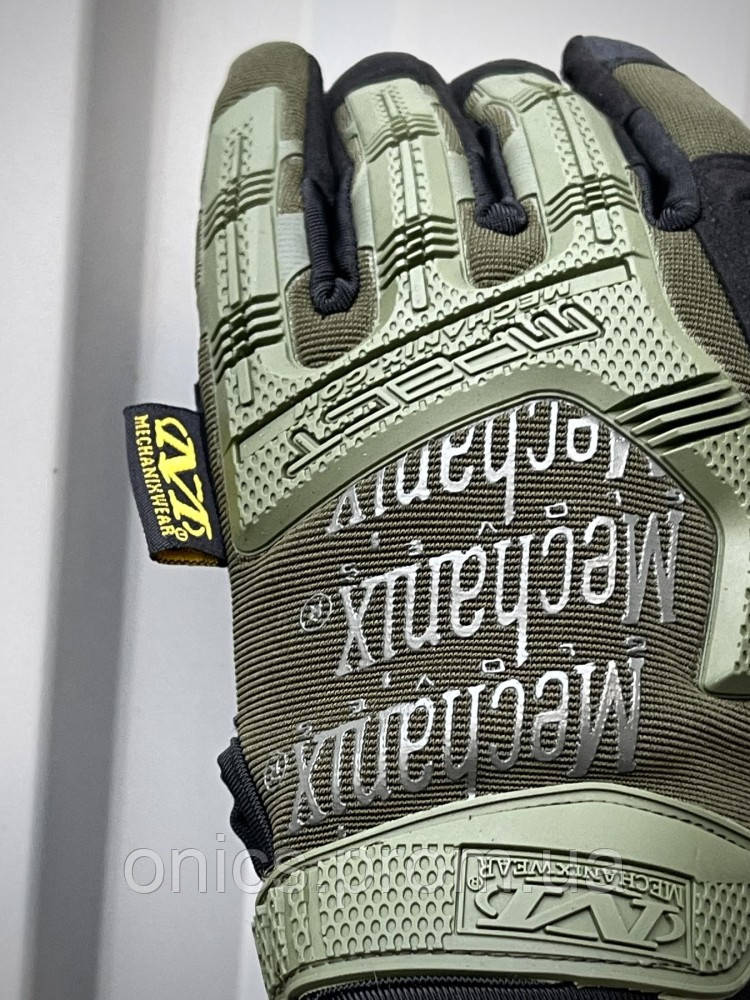 Тактические перчатки M-pact хаки с зелеными накладками хорошее качество - фото 1 - id-p1946464067