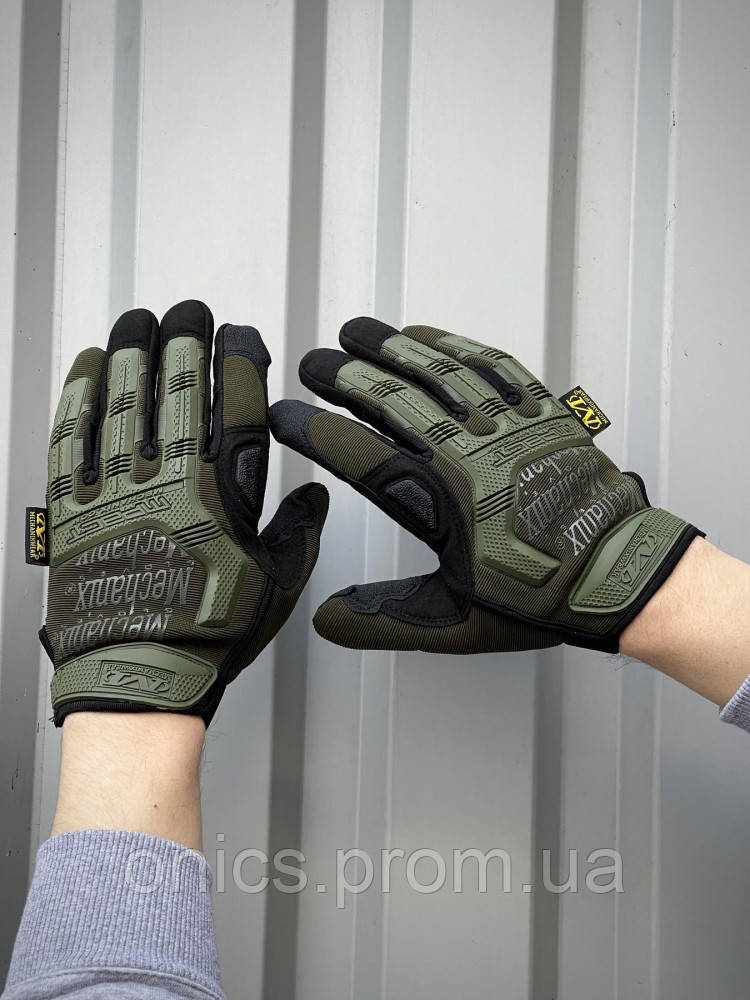 Тактические перчатки M-pact хаки с зелеными накладками хорошее качество - фото 2 - id-p1946464067