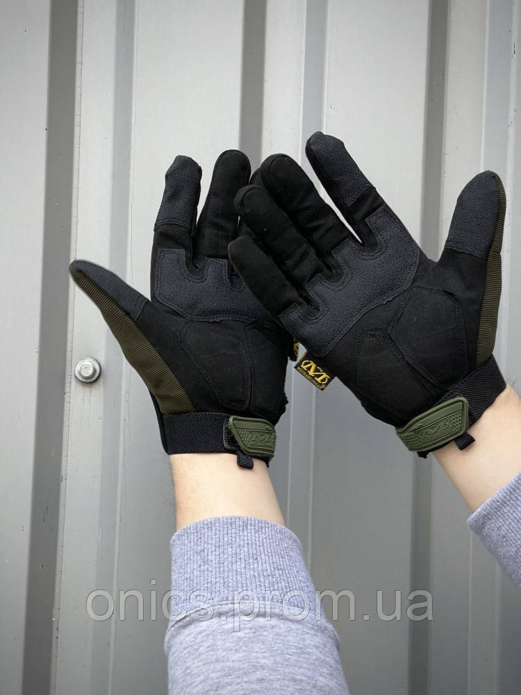Тактические перчатки M-pact хаки с зелеными накладками хорошее качество - фото 3 - id-p1946464067