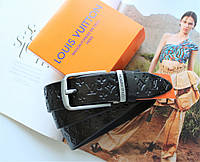 Женский кожаный ремень с тиснением Louis Vuitton черный хорошее качество