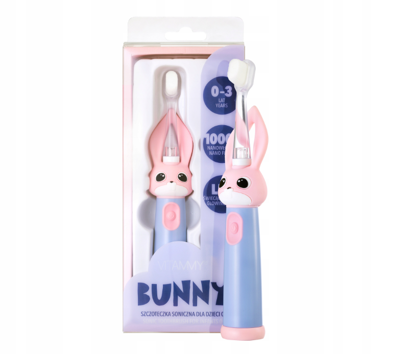 Звукова електрична зубна щітка зі зручним корпусом VITAMMY BUNNY PINK, фото 1