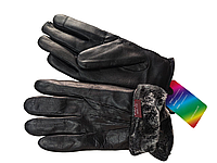 Мужские кожаные перчатки зимние, мех, черные хорошее качество