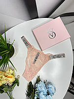 Женские трусы кружевные бразилиана Victoria's Secret розовые wu085 хорошее качество