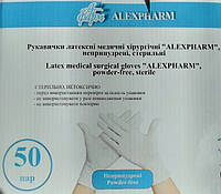 Перчатки хирургические медицинские "ALEXPHARM", без пудры, стерильные размер 7,5 (Алексфарм)