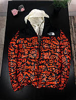 Куртка TNF черного цвета с оранжевыми надписями 7-404 хорошее качество