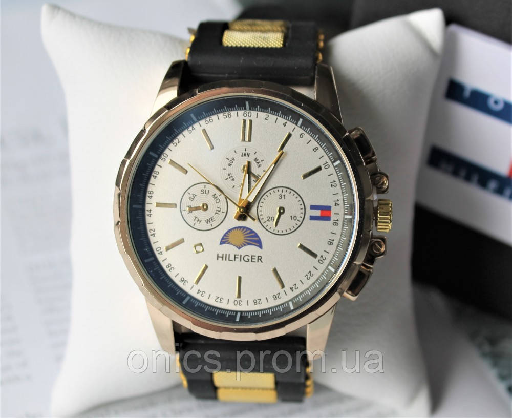 Мужские наручные часы Tommy Hilfiger black&gold хорошее качество - фото 3 - id-p1946467012