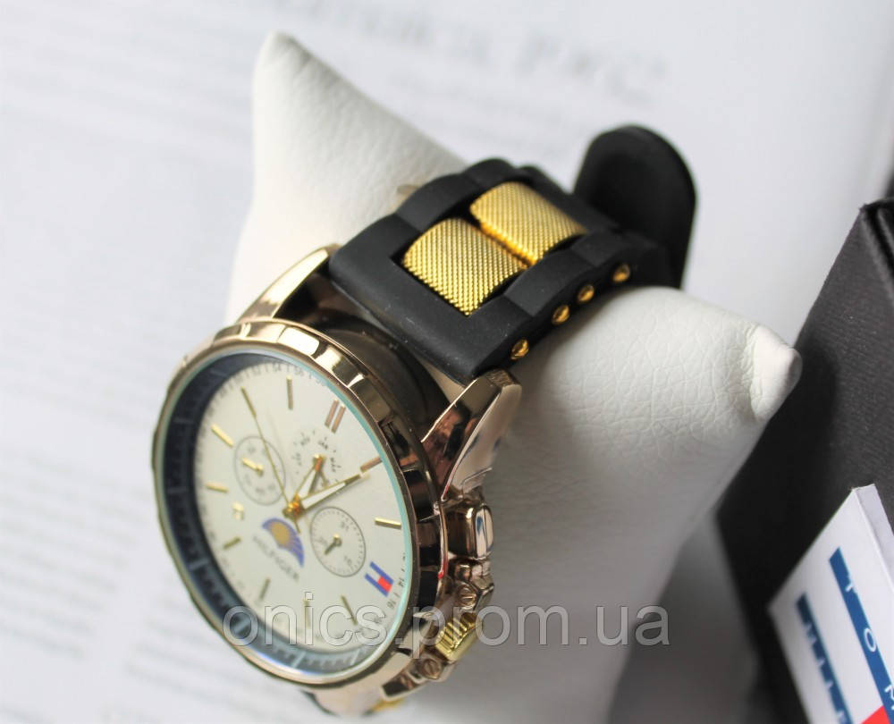 Мужские наручные часы Tommy Hilfiger black&gold хорошее качество - фото 5 - id-p1946467012
