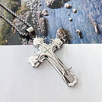 Мужская серебряная подвеска, стальная цепочка на шею с крестом хорошее качество