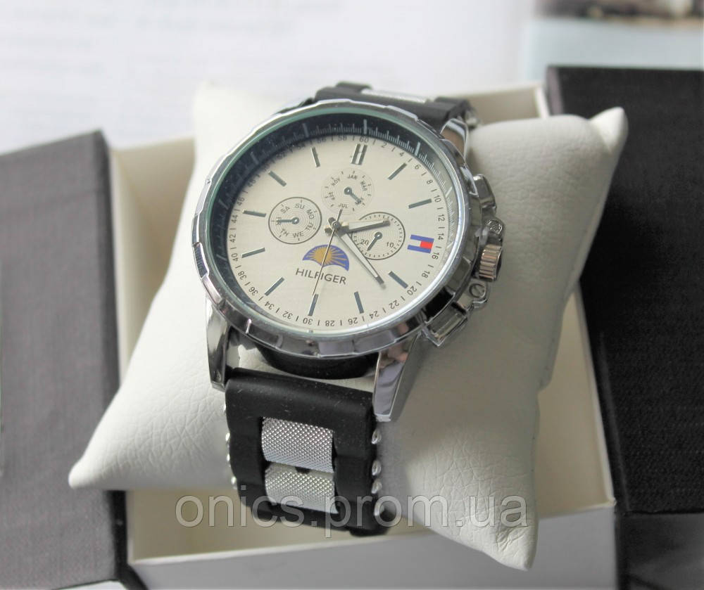 Мужские наручные часы Tommy Hilfiger black&silver хорошее качество - фото 1 - id-p1946471261