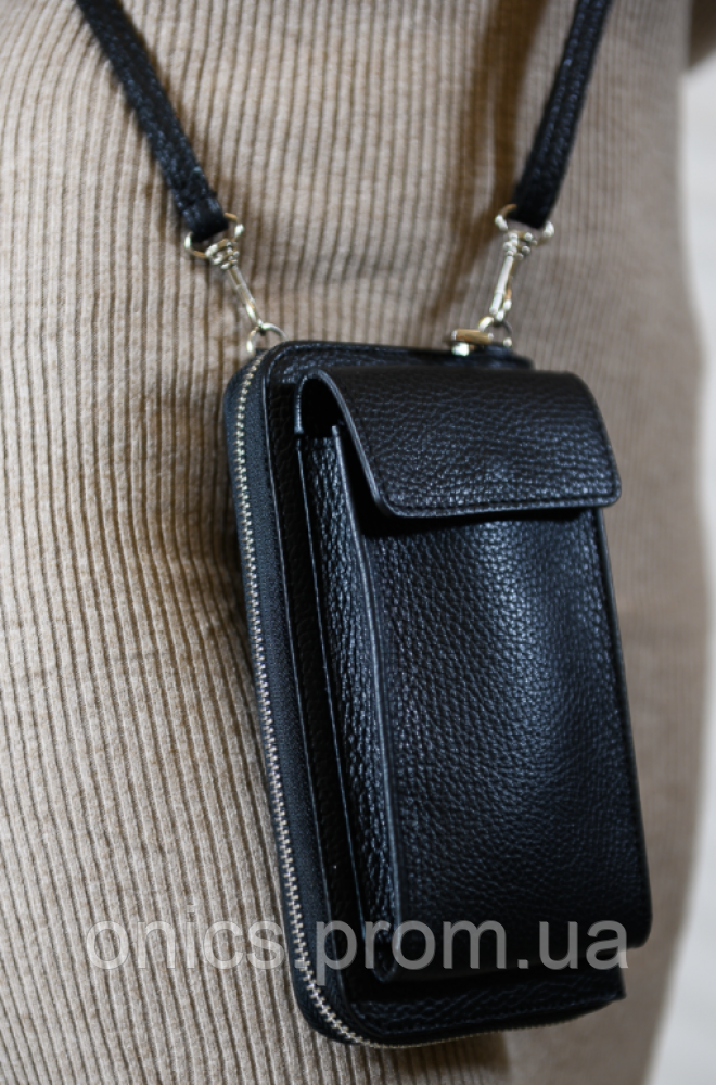 Женская кожаная сумка-кошелек через плечо "Ricambio" черная хорошее качество - фото 3 - id-p1946460861