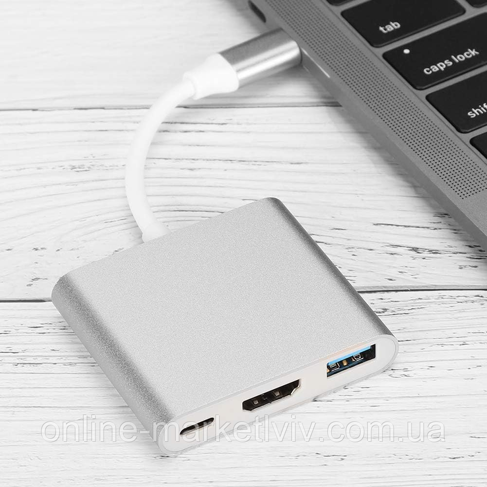 Перехідник Buro USB Type-C - HDMI 4K, Сірий / Адаптер перетворювач конвертер відеосигналу для телевізора