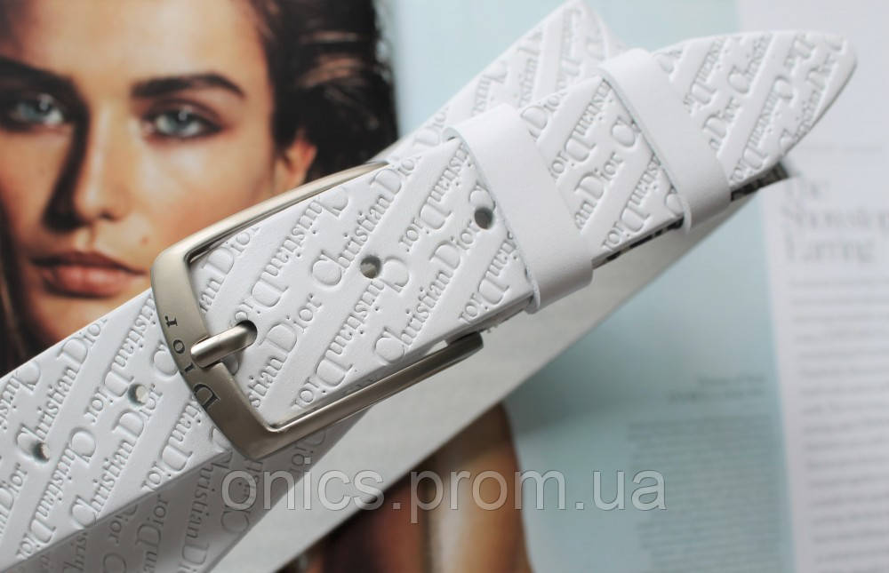 Женский кожаный ремень с тиснением Christian Dior white хорошее качество - фото 3 - id-p1946471284