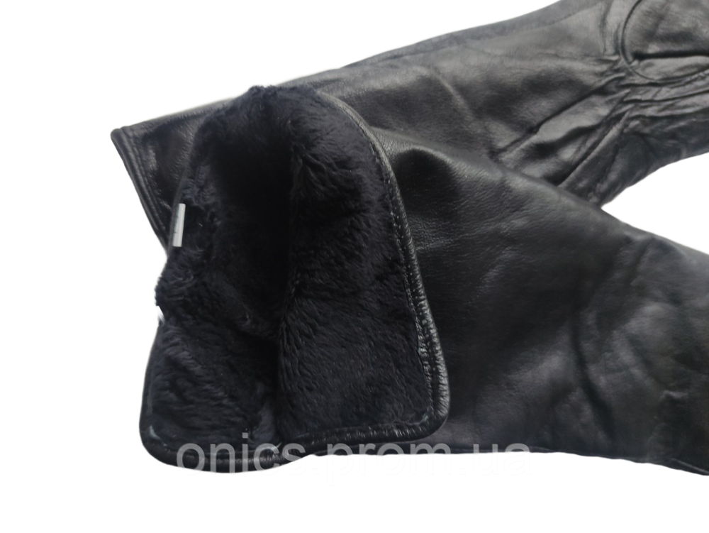 Женские удлинённые кожаные перчатки Paidi гладкие черные хорошее качество - фото 3 - id-p1946554952