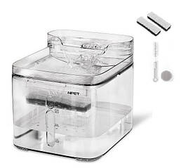 Фонтан для собак NPET WF020TP 3 л з додатковими насадками та фільтром, Прозорий