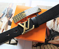 Женский кожаный ремень Louis Vuitton ширина 3 см пряжка золото черный хорошее качество