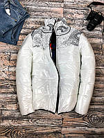 Куртка зимняя белого цвета с узором 7-381 хорошее качество