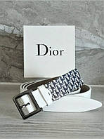 Женский ремень Dior пряжка темный никель ширина 2.8 см белый хорошее качество