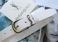 Жіночий шкіряний ремінь пряжка бронза Yves Saint Laurent біла гарна якість