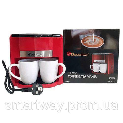 Хорошая капельная кофеварка мощностью 500 Вт, кофемашина для дома DОMОТЕС МS 0705 с двумя чашками в комплекте - фото 5 - id-p1946582287