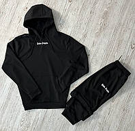 Комплект 3 в 1 Демісезонний спортивний костюм Palm Angels чорний худі + чорні штани (двонитка) + Футболка