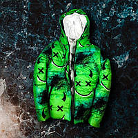 Куртка зеленого цвета со смайлами демисезонная 7-371 хорошее качество