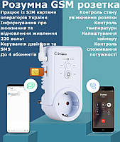 GSM розетка с таймером, датчиком температуры, измерением мощности, оповещением состояния сети 220 з аккумулято