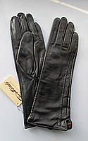 Женские кожаные перчатки удлинённые черные хорошее качество