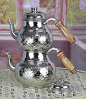 Набор турецких чайников 1.9л медные никелированные Турецкий чайник с заварником, Двойной чайник