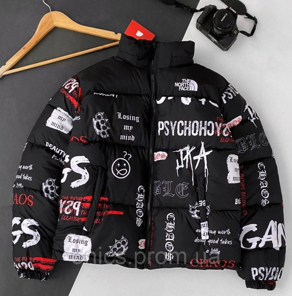 Куртка зимняя в стиле The North Face принт PSYCHO черная хорошее качество - фото 1 - id-p1946494400