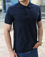 Темно-синяя мужская футболка поло хорошее качество