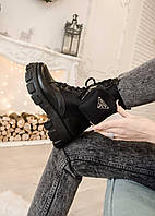 Prada Leather Boots Nylon Pouch Black хорошее качество кроссовки и кеды хорошее качество Размер 37