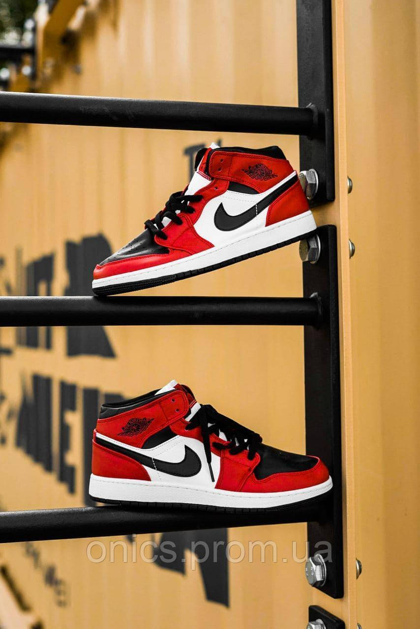 Nike Air Jordan 1 Retro Mid Black Red White 1 хорошее качество кроссовки и кеды хорошее качество Размер 38 - фото 4 - id-p1946586351