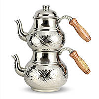 Набор турецких чайников 1.9л медные никелированные Турецкий чайник с заварником с восточным орнаментом