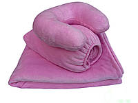 Плюшевый набор: чехол, плед и подушка ''Подковая'' на косметологическую кушетку, цвет: нежно розовый
