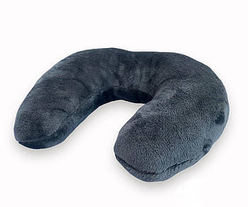 Плюшева підголовник-подушка "Підкова" темно-сірий колір для косметологічної кушетки та масажного столу
