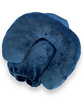 Плюшева підголовник-подушка "Підкова" синій колір для косметологічної кушетки та масажного столу