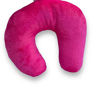Плюшева підголовник-подушка "Підкова" малиновий колір для косметологічної кушетки та масажного столу