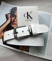 Кожаный ремень для джинсов Calvin Klein белый в коробке хорошее качество