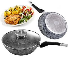 Сковорода Глибока з Кришкою й Гранітним покриттям Unique UN-5171 24 см (13512)