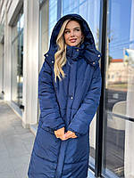 Женская удлиненная куртка оверсайз, на молнии и кнопках, синяя