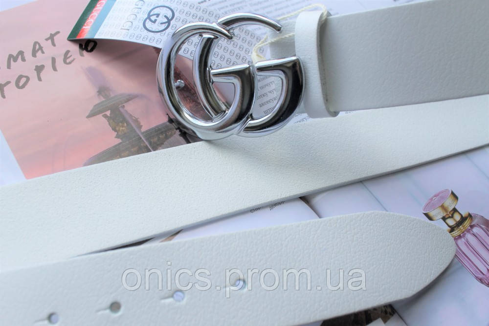 Женский кожаный ремень Gucci пряжка серебро белый хорошее качество - фото 4 - id-p1946522498